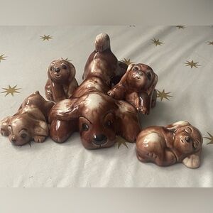 Vintage Lichten Ware Set Impy Dog Figurine with 4 Pups- 1940s